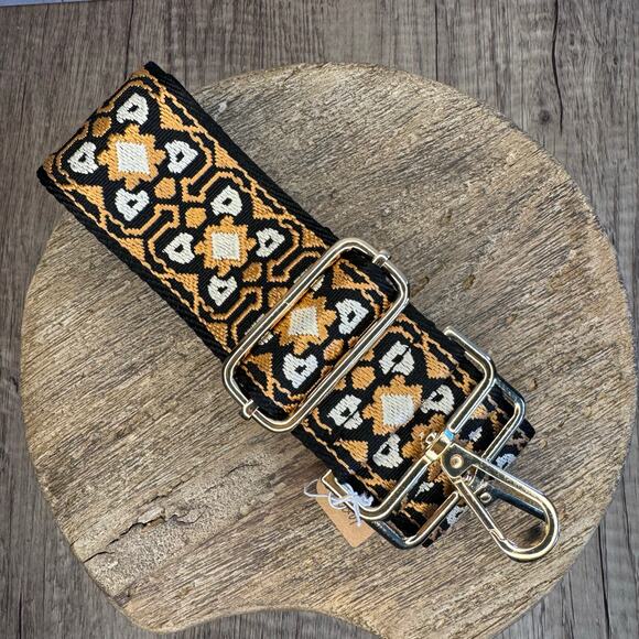 Tan Black Boho Purse Strap Crossbody Bag Neutral Guitar Strap NEW - Picture 5 of 5